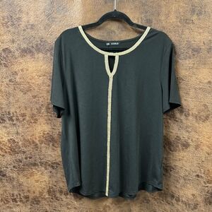 Storybuk XL Black Blouse with Gold V-Neck Slimming